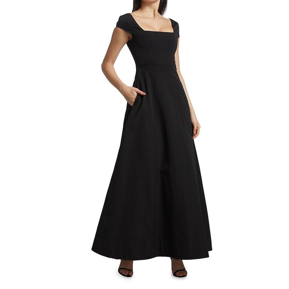 STAUD Lotus Cap-Sleeve A-Line Gown